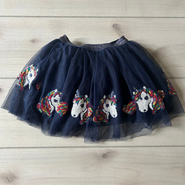 Lola & The Boys Navy Tulle Unicorn Sequins Applique Skirt