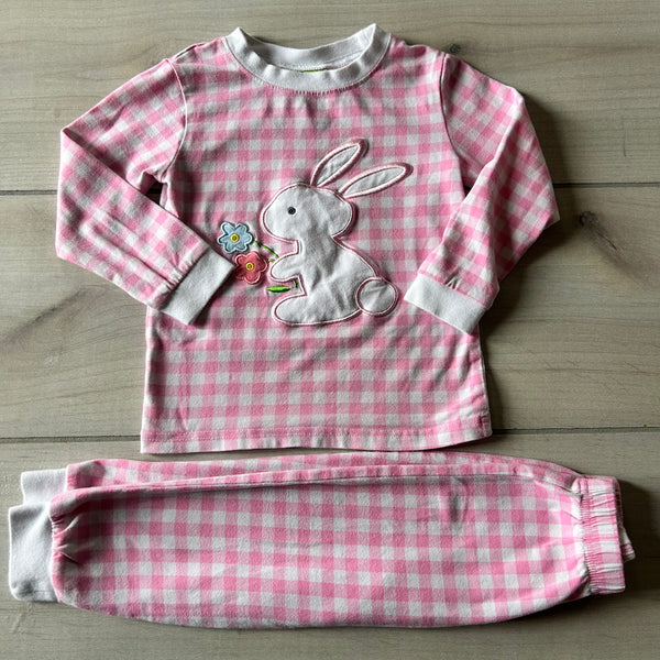 Classic Whimsy Bunny Applique Cotton Pink Gingham Pajama Set