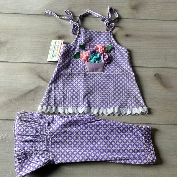 NWT Mud Pie Baby Purple Flower Pot 2 Piece Outfit