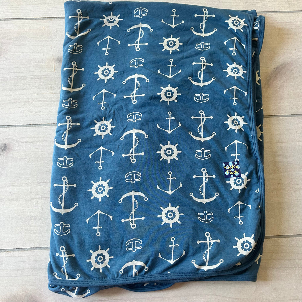 Kickee Pants Bamboo Blue Nautical Anchor Print Toddler Napping Stroller Blanket