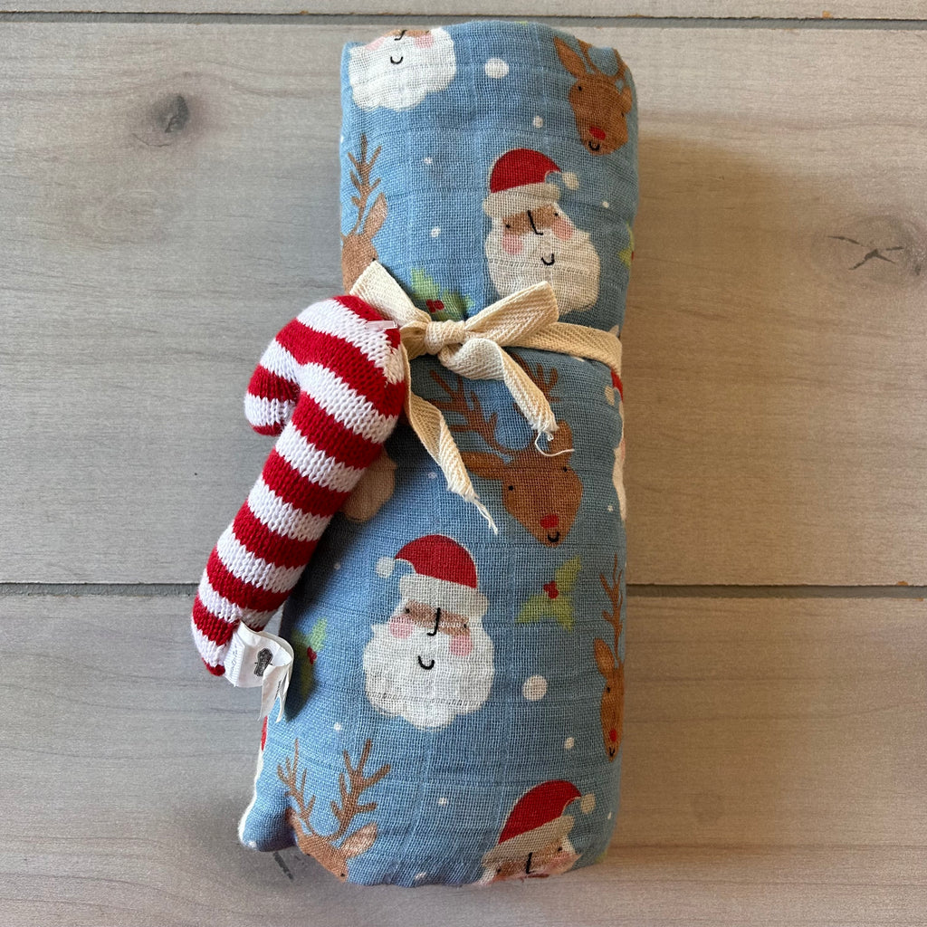 NWT Mud Pie Muslin Santa Blanket & Rattle