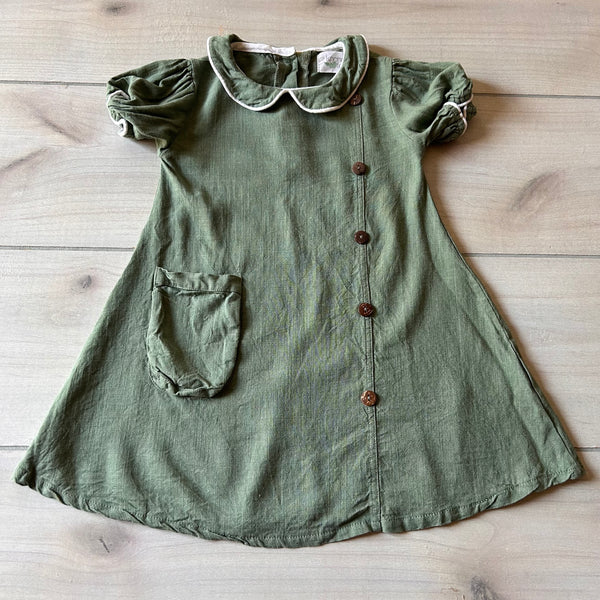 Knotted Fern Green Linen Dress