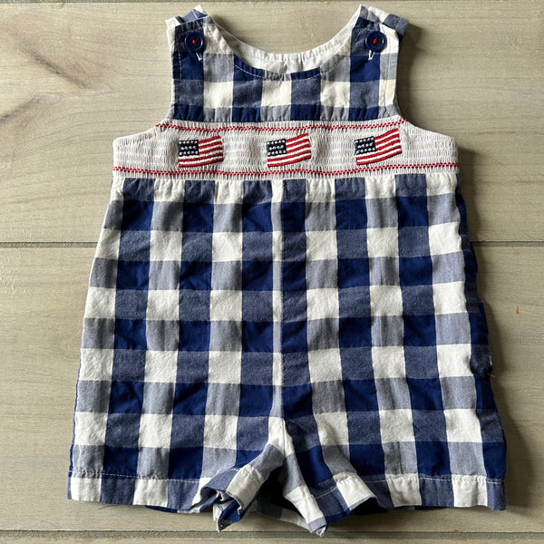 Goodlad Patriotic Flag Smocked Gingham Romper