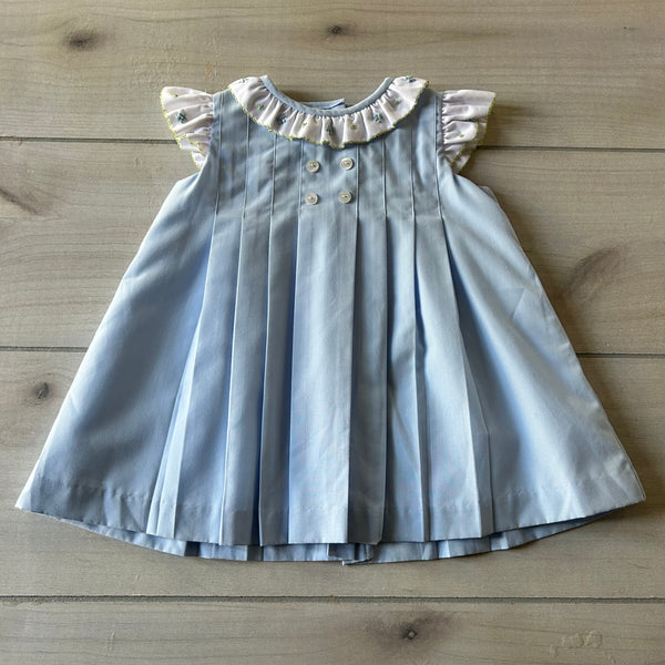 The Proper Peony Blue Floral Embroidered Pleated Dress