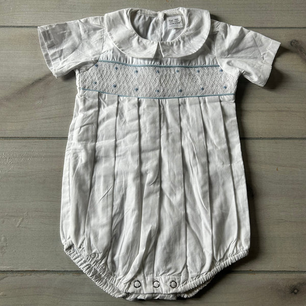 NWOT White & Blue Smocked Collared Bubble Romper