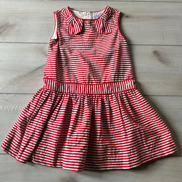 Mayoral Red Striped Pleated Bottom Zipper Dress