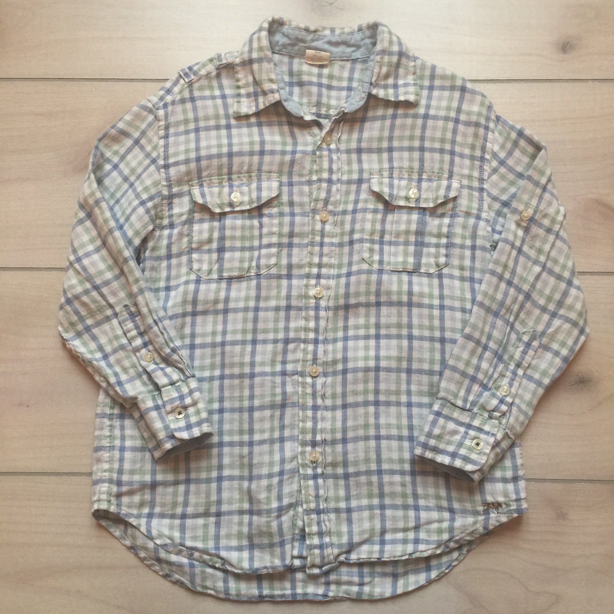 J.Crew Crewcuts Blue & Green Linen Checkered Shirt Sweet Pea & Teddy J.Crew Crewcuts Blue & Green Linen Checkered Shirt Sweet Pea & Teddy