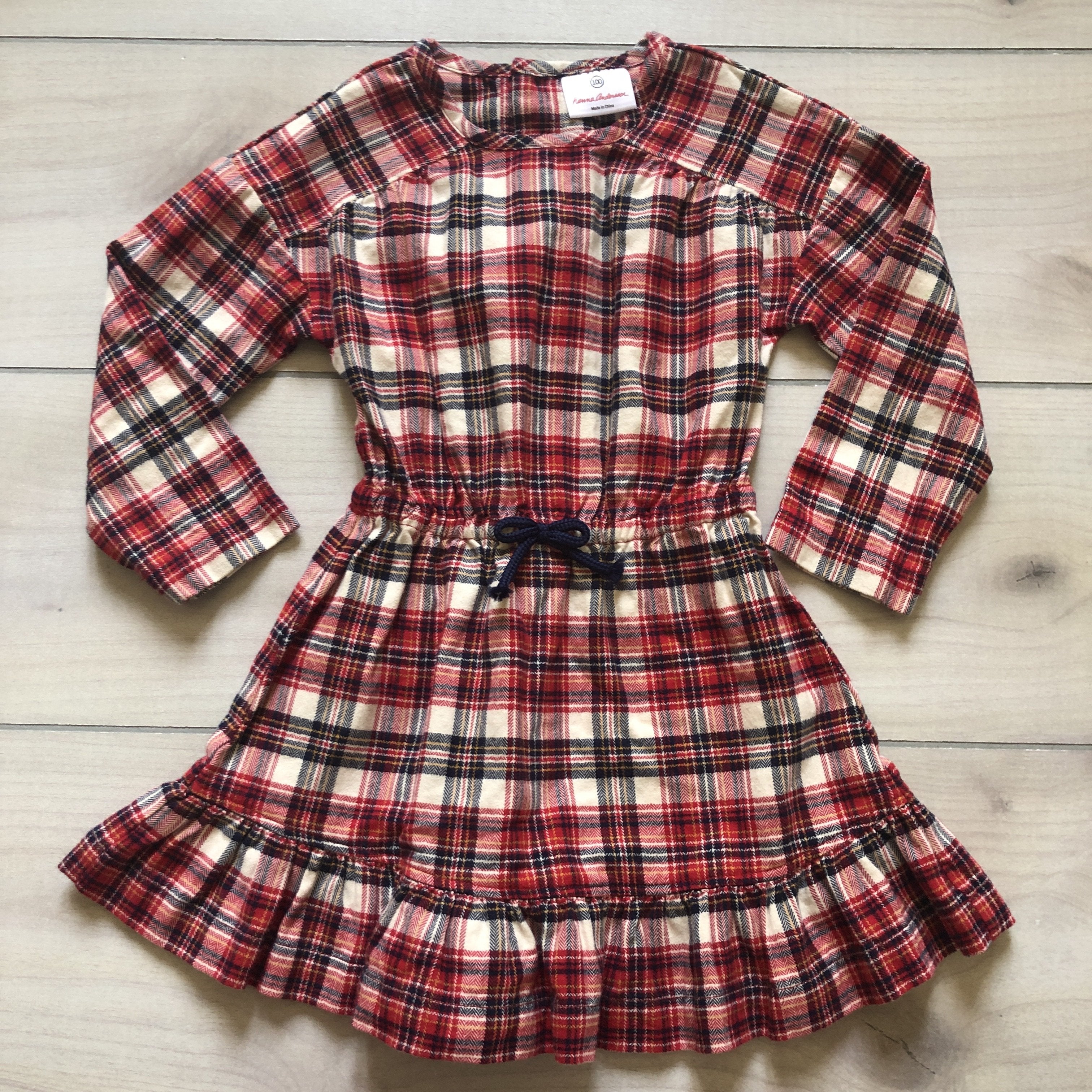Hanna Andersson Red Cream & Black Plaid Flannel Dress