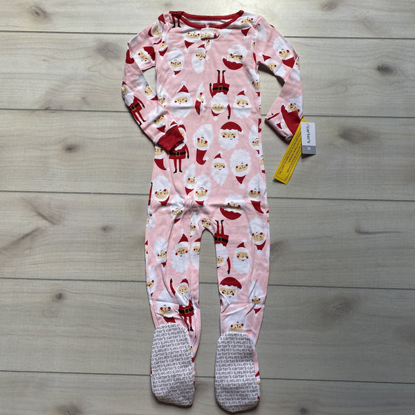 NEW Carter's Pink Footed Zipper Santa Pattern One Piece Cotton Pajama One-Piece Sleeper - Sweet Pea & Teddy