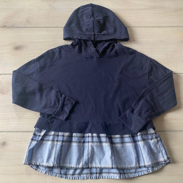 Gap Kids Navy Hooded Plaid Bottom Shirt