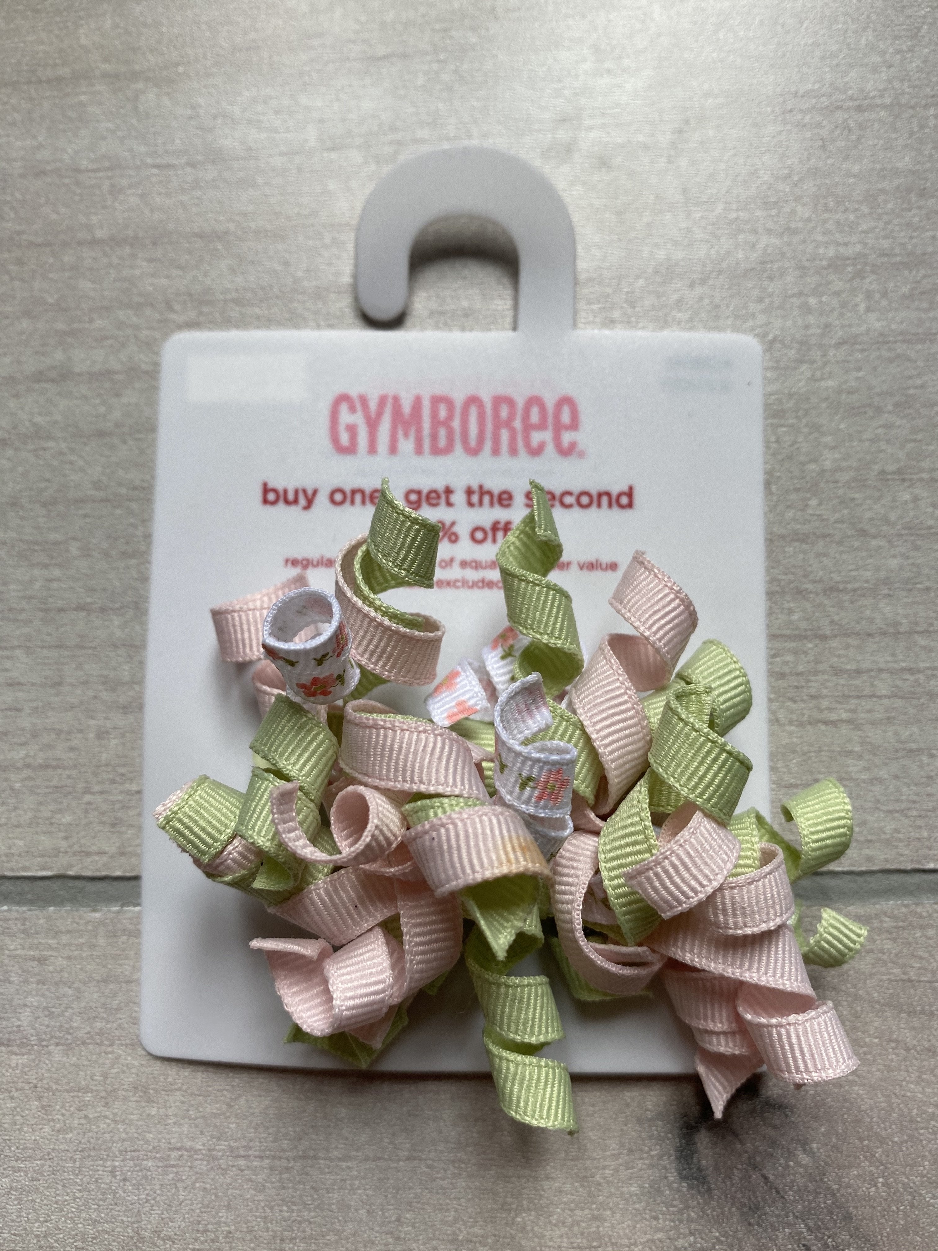 NEW Gymboree Pink & Green Floral Curly Ribbon Plastic Barrette