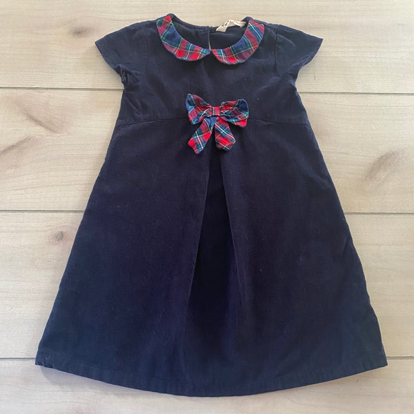Beebay Navy Corduroy Tartan Trim Dress