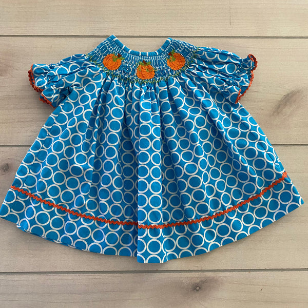 Silly Goose Smocked Pumpkin Blue Dress