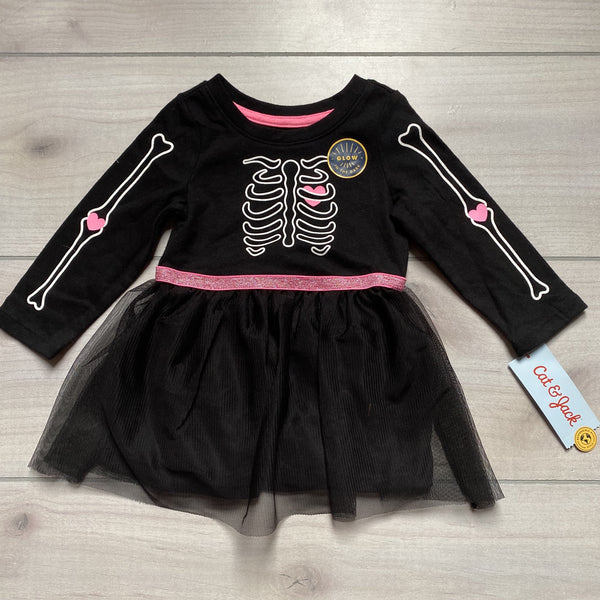 NEW Cat & Jack Glow in the Dark Skeleton Halloween Pink Onesie Dress - Sweet Pea & Teddy