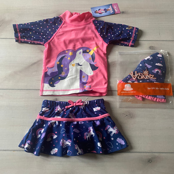 NWT UV Skins 3 Piece Unicorn Pattern Swimsuit