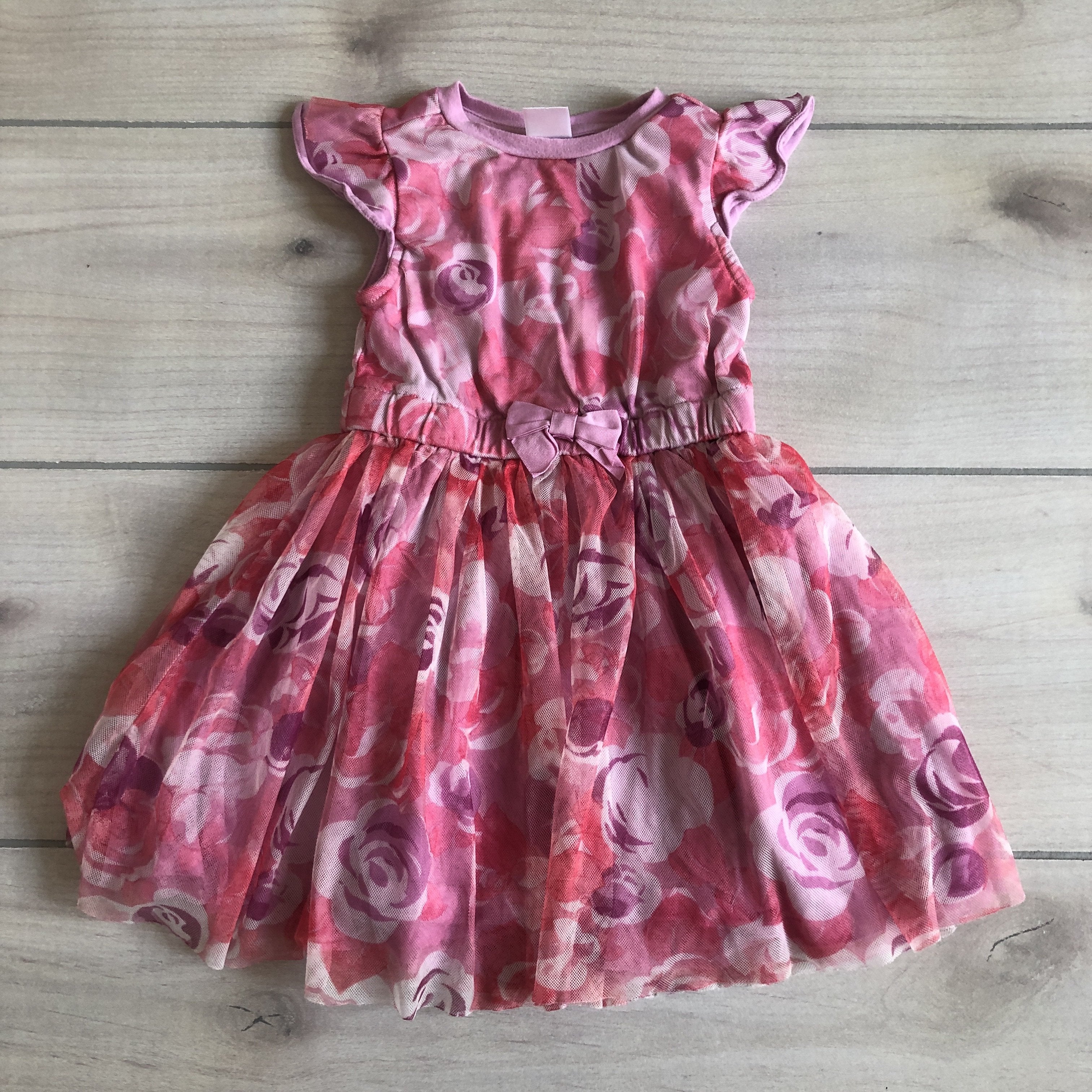 Gymboree Floral Pink & Purple Tulle Overlay Dress
