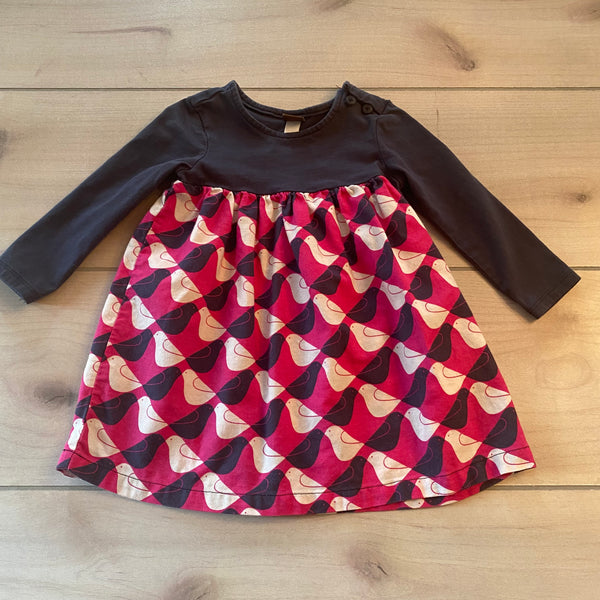 Tea Collection Navy Pink Bird Pattern Cotton Dress