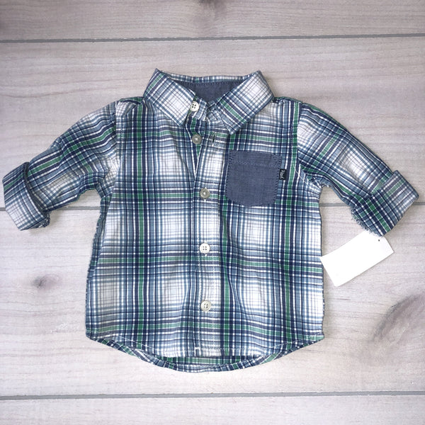 NEW Baby B'Gosh Blue & Green Plaid Button Down Shirt - Sweet Pea & Teddy