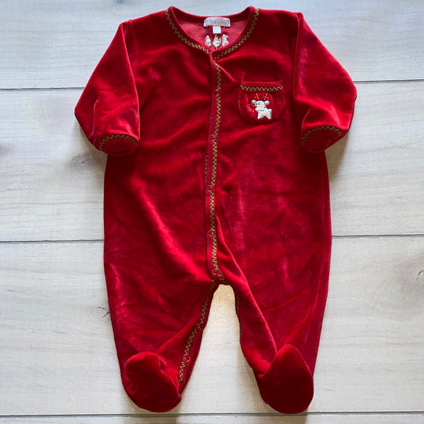 Kissy Kissy Red Velour Reindeer Snap Footed Sleeper