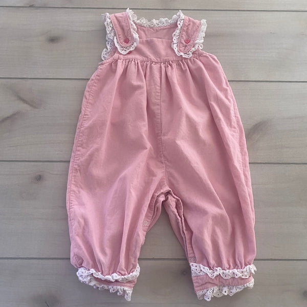 Three Sisters Pink Corduory Eyelet Trim Romper