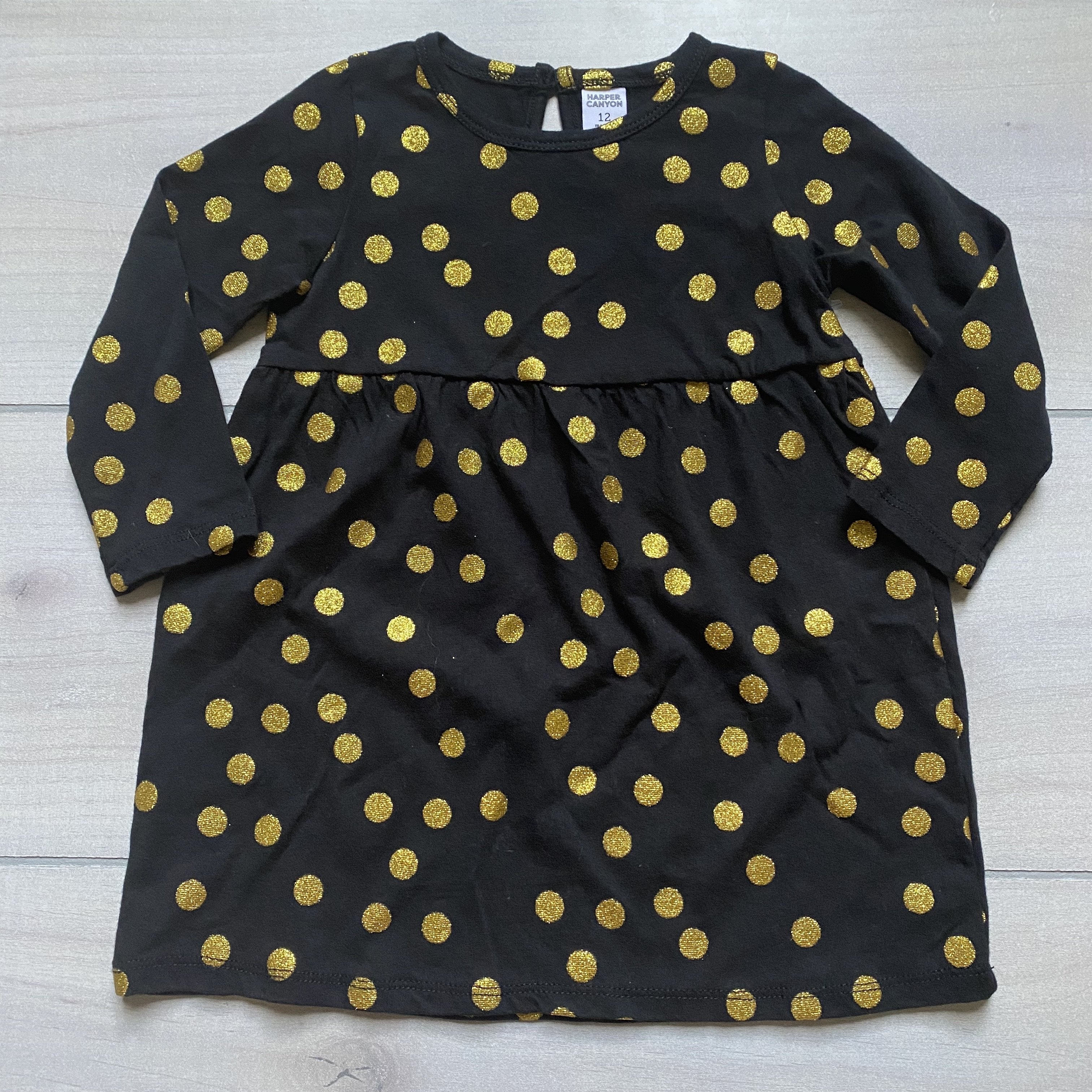 NEW Harper Canyon Black & Gold Sparkle Dot Cotton Dress Sweet Pea & Teddy NEW Harper Canyon Black & Gold Sparkle Dot Cotton Dress Sweet Pea & Teddy