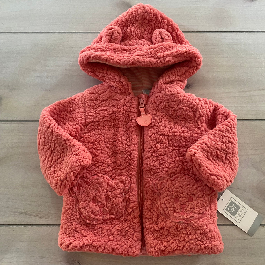 QT Baby Coral Sherpa Bear Pocket Hooded Zipper Jacket
