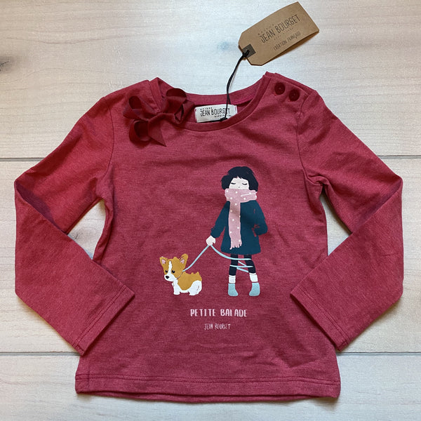 NEW J Bourget Girl & Her Dog Berry Tee & Matching Clip Bow - Sweet Pea & Teddy