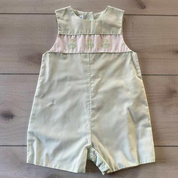 Petit Ami Frog Prince Smocked Embroidered Romper