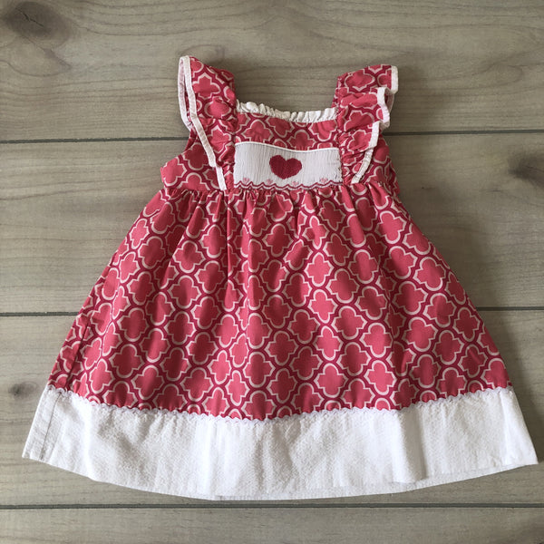 Stellybelly Pink & White Heart Smocked Dress - Sweet Pea & Teddy