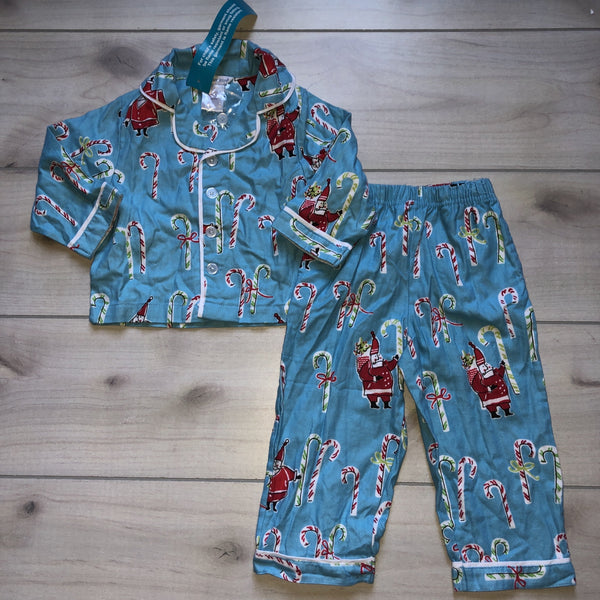 NEW The Company Store Blue Santa Candy Cane Holiday Pajama Set - Sweet Pea & Teddy