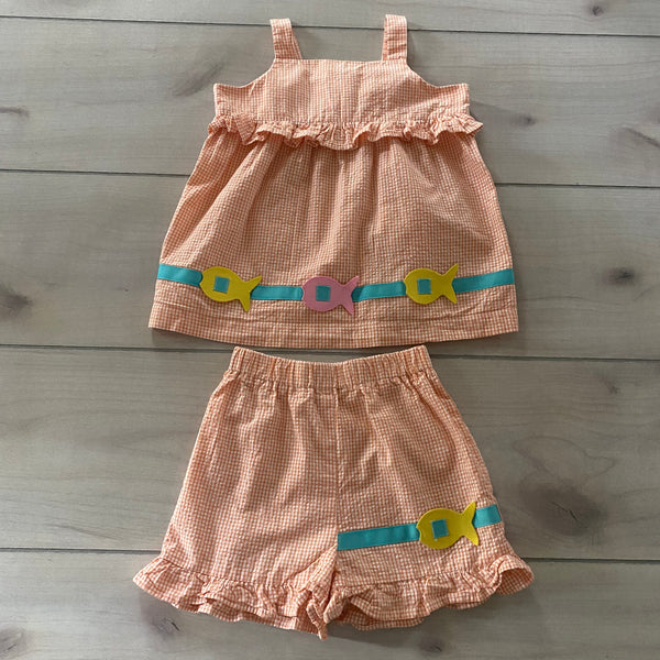 Funtasia Too Orange Gingham Fish Pattern Short Outfit
