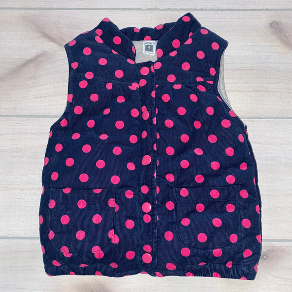 Carter's Navy & Pink Polka Dot Corduroy Fleece Lined Snap Vest