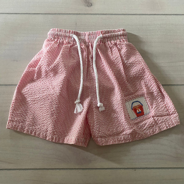 Silly Goose Seersucket Beach Bucket Drawstring Swim Trunks