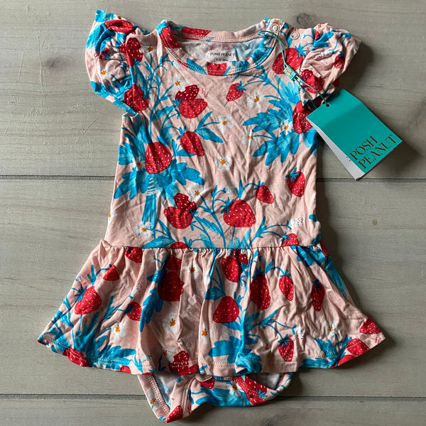 NWT Posh Peanut Ruffled Cap Sleeve Twirl Skirted Strawberry Bodysuit
