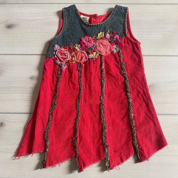 Beetlejuice Red Corduroy Frayed Bottom Dress