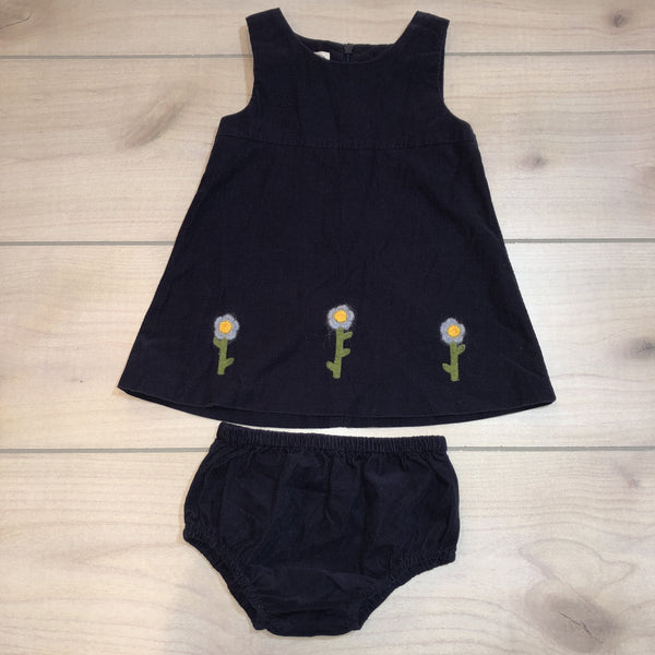 Talbots Navy Corduroy Floral Bottom Dress & Bloomer - Sweet Pea & Teddy
