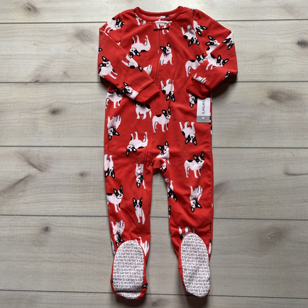 NEW Carter's Footed Zipper Red Dog Fleece Pajama One Piece Sleeper - Sweet Pea & Teddy
