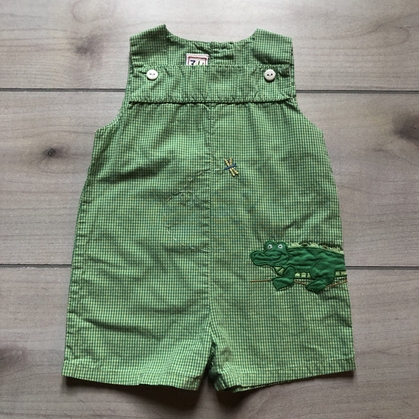 ZU Green Gingham Crocodile Applique Romper - Sweet Pea & Teddy
