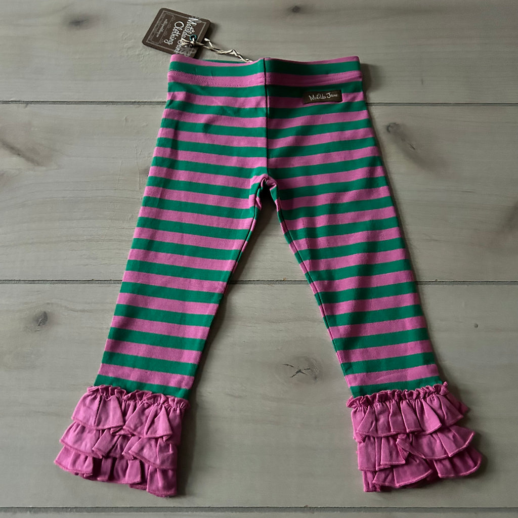 NWT Matilda Jane Pink & Green Striped Ruffle Legging