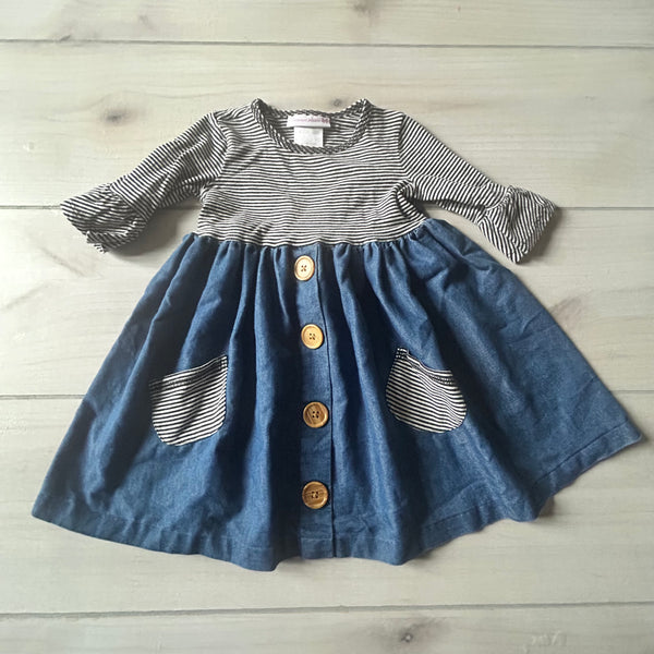 Bonnie Jean Striped Chambray Pocket Dress