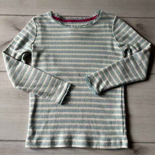 Mini Boden Ice Blue Sparkle Stripe Pointelle Long Sleeve Shirt