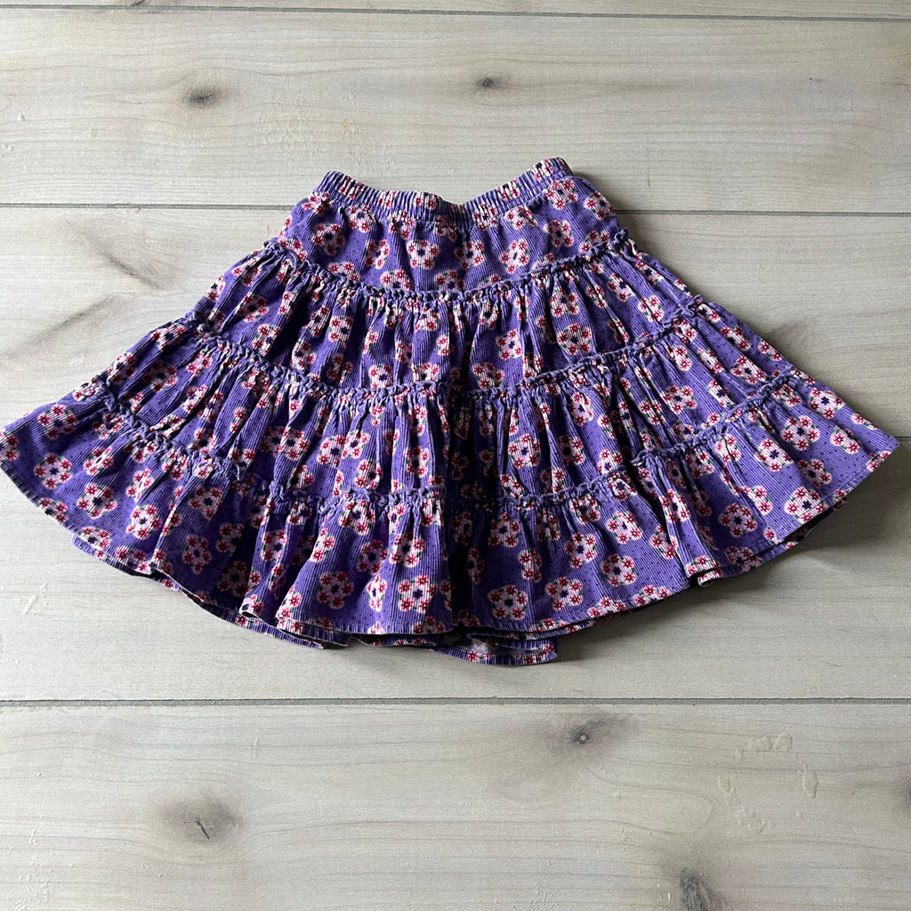 Hanna Andersson Purple Corduroy Elastic Waist Floral Skirt