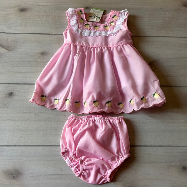 NWT The Oaks Apparel Pink Lemon Embroidered Dress & Bloomer