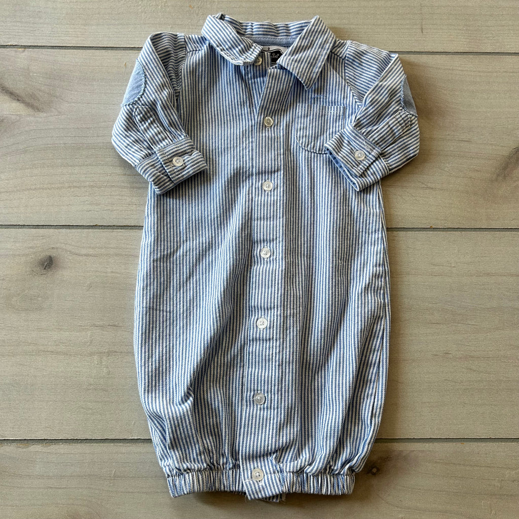 Mud Pie Blue Ticking Stripe Collared Shirt Sleep Sac
