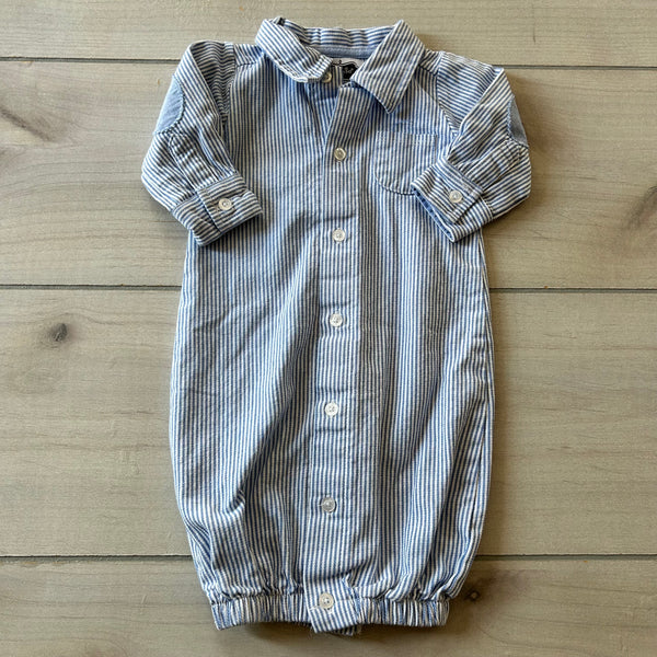 Mud Pie Blue Ticking Stripe Collared Shirt Sleep Sac