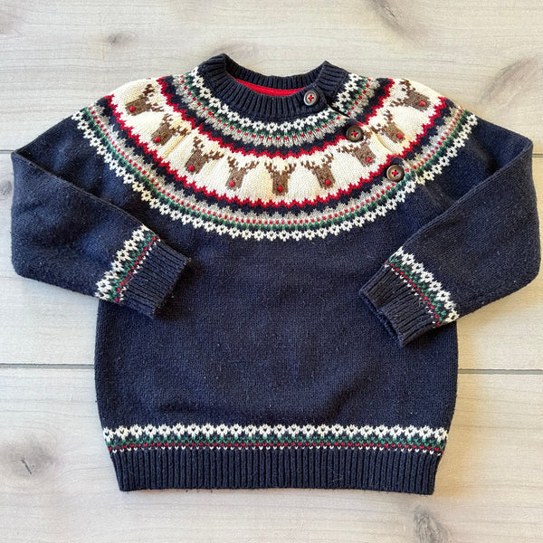 Baby Boden Reindeer Navy Fair Isle Sweater