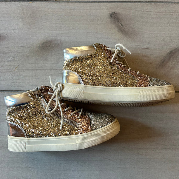 Kid Pik Gold & Silver Gllitter High Top Side Zipper Sneakers