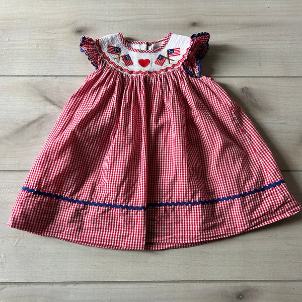 Lil Cactus Flag Smocked Red Gingham Dress