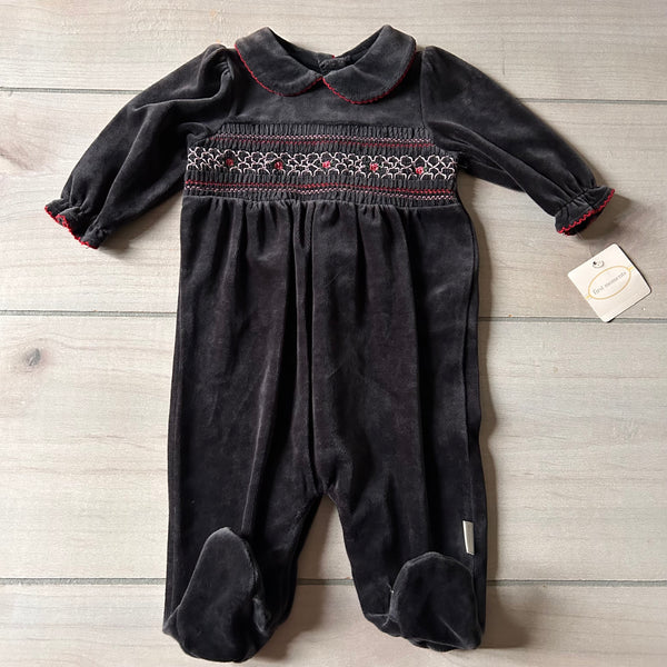 NWT First Moments Black Velour Smocked Footed Sleeper