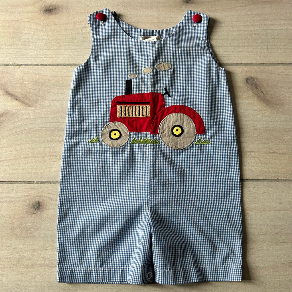 Royal Kidz Gingham Tractor Applique Short Romper